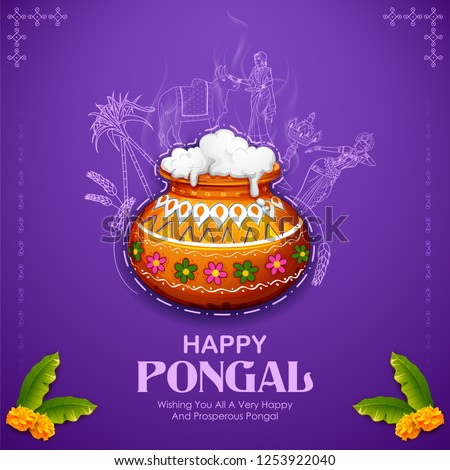 illustration of Happy Pongal Holiday Harvest Festival of Tamil Nadu South India greeting background Royalty-Free Stock Photo #1253922040