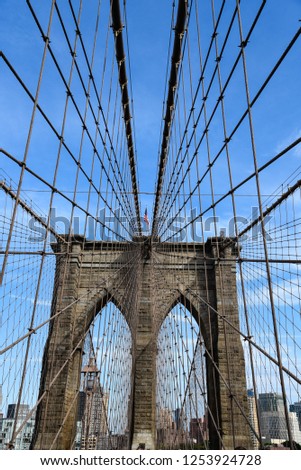 Low angle view of Brooklyn Bridge in New York City