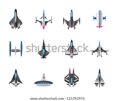 Different spaceships in flight - vector illustration