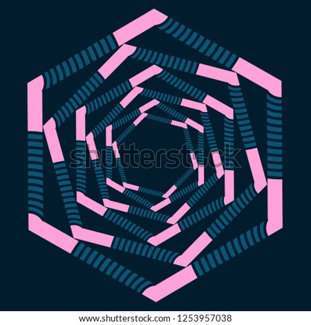 graphic hexagonal tunnel symbol in dark blue pink shades