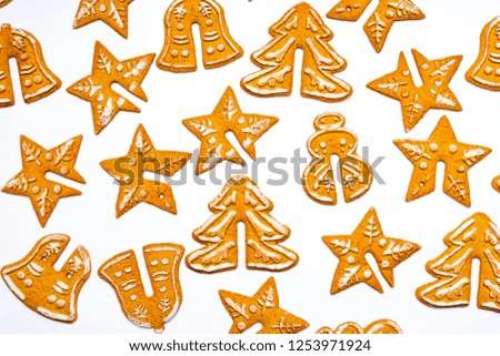 Christmas festive shaped cookies flat lay tabletop