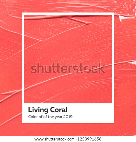 brush and paint texture on paper living coral. Color of the year 2019. livingcoral