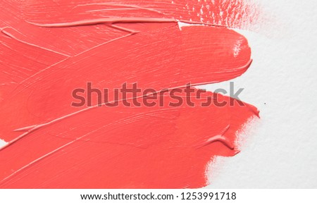 brush and paint texture on paper living coral. Color of the year 2019. livingcoral