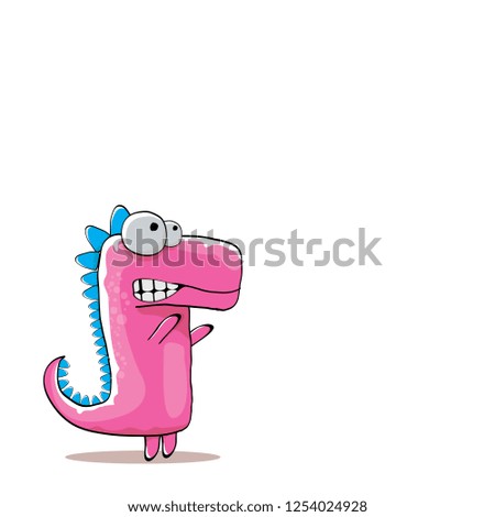 vector funny cartoon cute pink monster dinosaur isolated on white background. Vector funny pink mascot dragon . Hand drawn Dino logo design template
