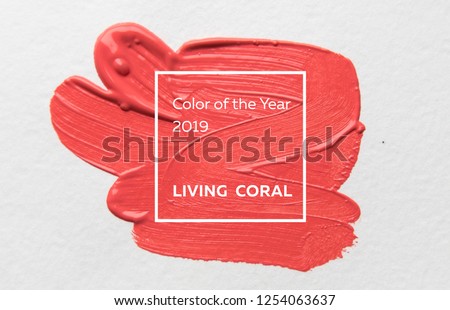 brush and paint texture on paper living coral. Color of the year 2019. livingcoral Royalty-Free Stock Photo #1254063637
