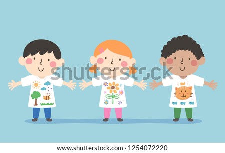 Illustration of Kids Showing Off their Designs on their White Shirts
