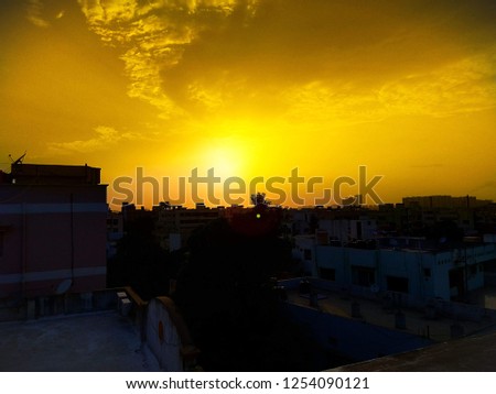 A picture of sunset in the city..yellow beautiful