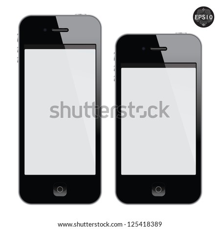 Realistic black mobile phone with blank screen isolated on white, Vector