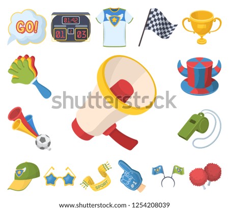 Fan and Attributes cartoon icons in set collection for design. Sports Fan vector symbol stock web illustration.