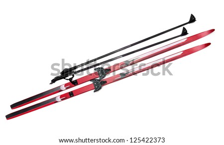Cross-country skis and poles isolated on white