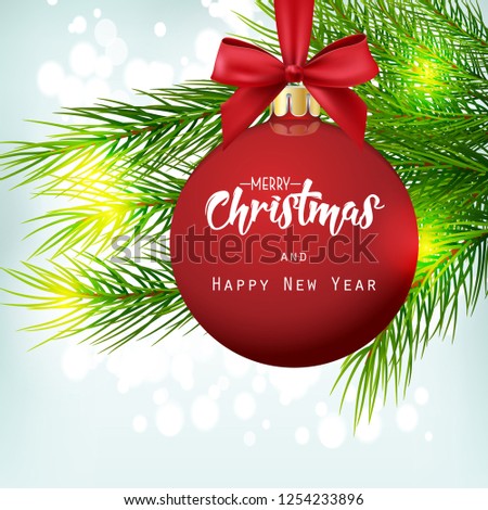 Christmas background with fir tree and red ball