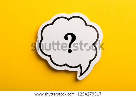 Question mark speech bubble isolated on yellow background. Royalty-Free Stock Photo #1254279517