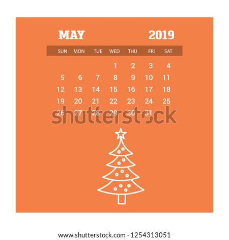 2019 Happy New year May Calendar Template. Christmas Background