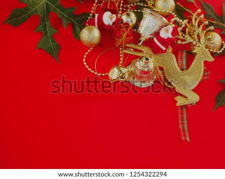 Merry christmas and happy new year, gifts on red background, New year concept.