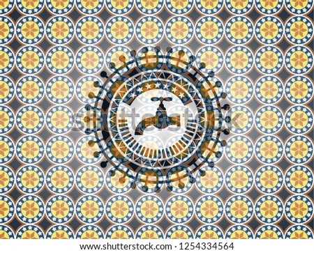 tap icon inside arabic emblem background. Arabesque decoration.