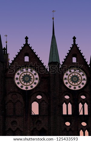 Town Hall of Stralsund, Germany - Medieval gable on top of the North facade of the townhall of the Hanseatic City of Stralsund, Germany.