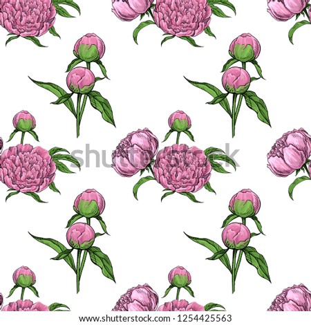intage luxury seamless pattern with detailed hand drawn flowers - blooming peony. Vector. Romantic design for natural cosmetics, perfume, women products..