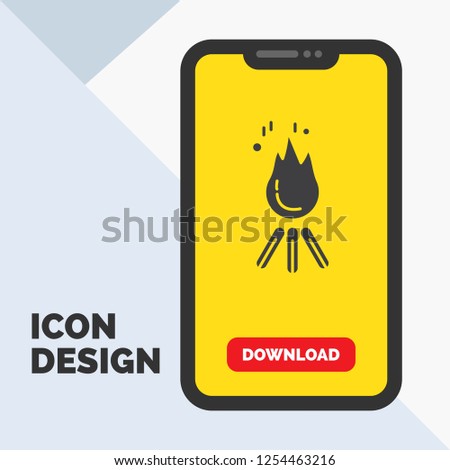 fire, flame, bonfire, camping, camp Glyph Icon in Mobile for Download Page. Yellow Background