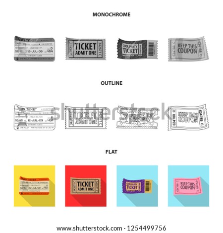 Vector illustration of ticket and admission icon. Set of ticket and event vector icon for stock.