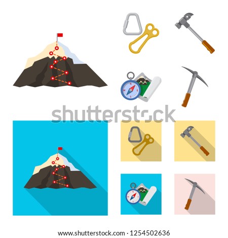 Vector design of mountaineering and peak sign. Set of mountaineering and camp stock vector illustration.
