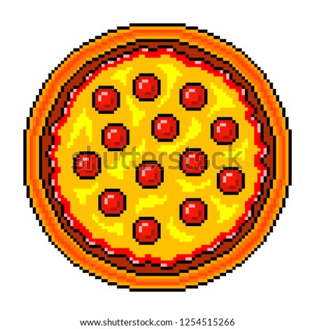 Pixel art pizza top view detailed illustration isolated vector