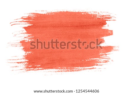 Living Coral watercolor background isolated on white. Bright picture, color of the year 2019. 16-1546