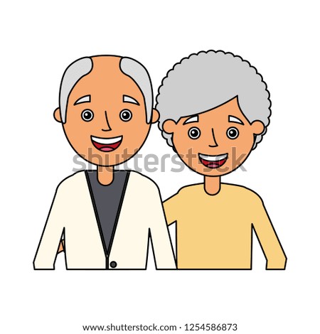elderly couple embrace characters white background