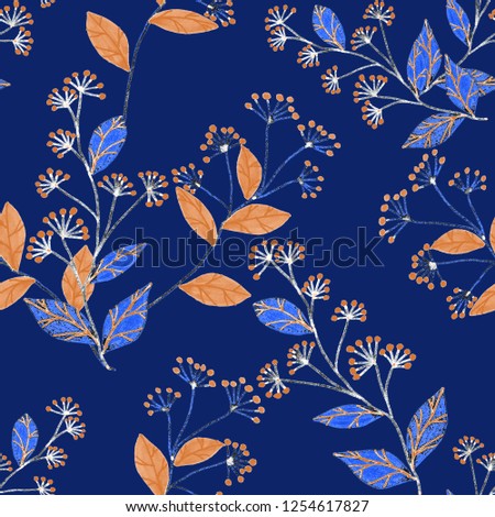 Seamless pattern with hand drawn flowers and berries.

