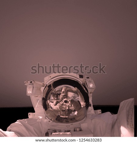Astronaut on the extrasolar planet. Strange stony landscape on the background. Selfie. The elements of this image furnished by NASA.
