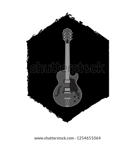 guitar in black hexagon on white background, vector illustration