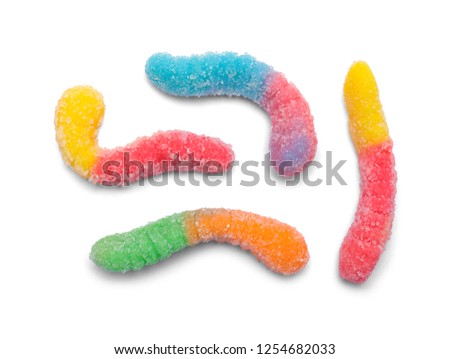 Few Gummy Worms Isolated on a White Background.
