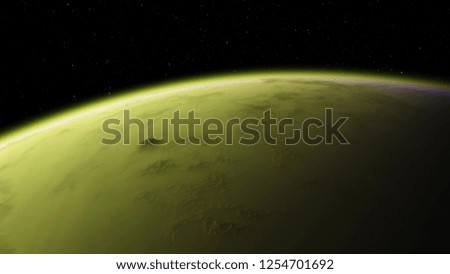 Exoplanet 3D illustration orbital view, light green yellow cloudy planet from the orbit. acid toxic desert (Elements of this image furnished by NASA)