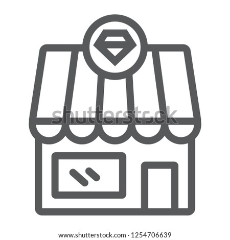 Jewelry shop line icon, building and accessory, diamond store sign, vector graphics, a linear pattern on a white background, eps 10.
