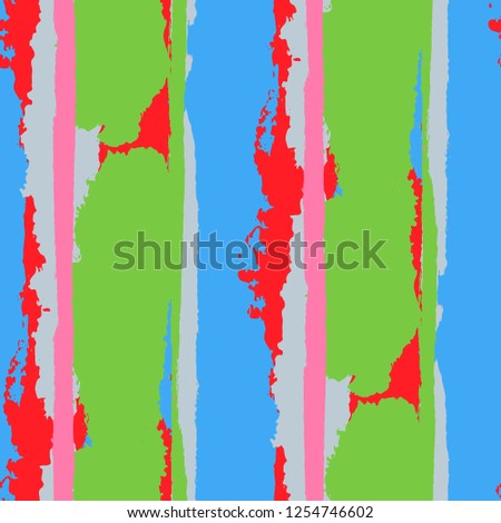 Seamless Background with Stripes Painted Lines. Texture with Vertical Dry Brush Strokes. Scribbled Grunge Pattern for Linen, Fabric, Textile. Trendy Vector Background