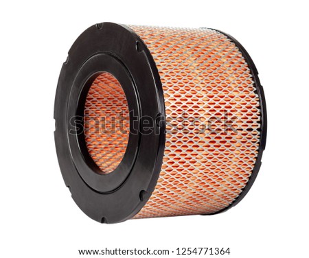 Car air filter for automotive motor isolated on white background