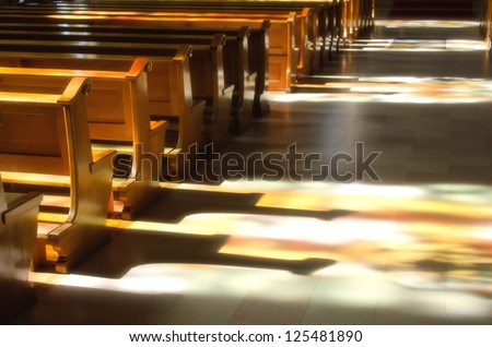 reflection of the stained glass in the church Royalty-Free Stock Photo #125481890