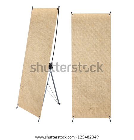 paper texture with roll up banner display , isolated on white background (Save Paths For design work)