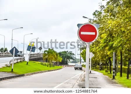 Traffic sign on a road in Songkhla, Thailand.