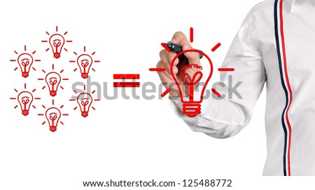 businessman drawing at lightbulb, idea concept