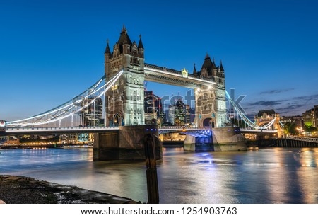 The Tower Bridge, Londons famous landmark, at night