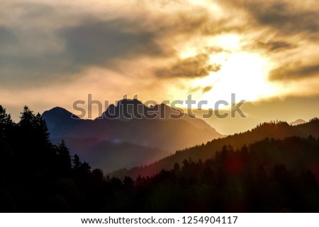 sunset in mountains, digital photo picture as a background