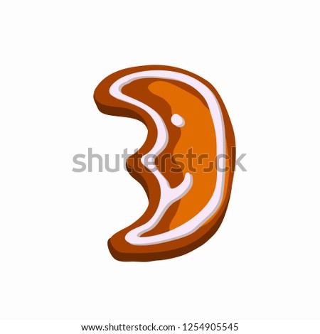 Christmas gingerbread crescent moon glazed cookie icon isolated on the white background 