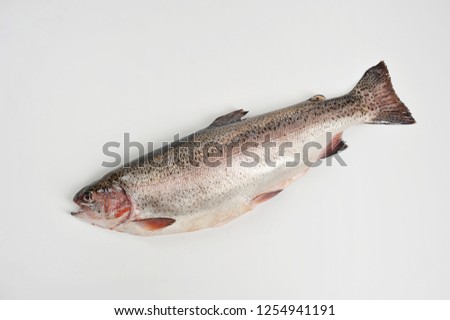 Fresh trout on a white surface. View from above. Close-up.