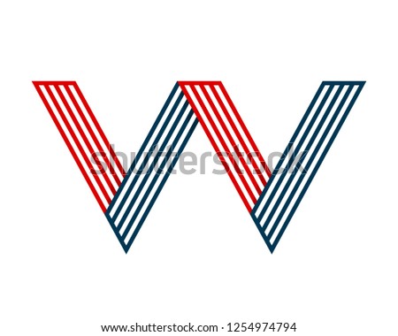 blue and red stripe W initial alphabet design