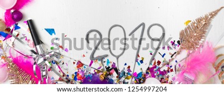 colorful new year background with many new year items on white background