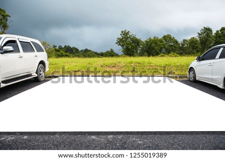 outdoor car parking and empty white floor .Blank space for text and images.