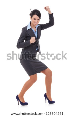 picture of a very happy businesswoman winning over white