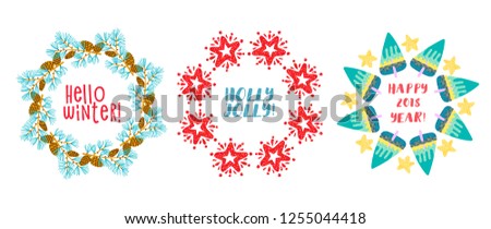 Christmas wreath Pine Branches, star decorated. Vector illustration