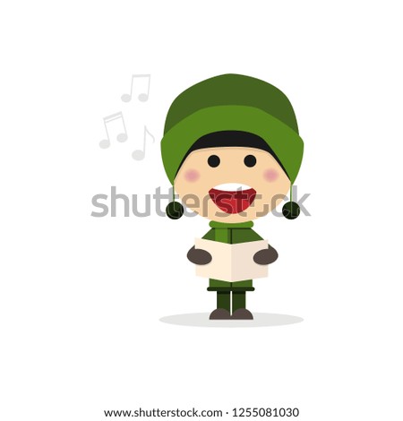 Christmas child singing carols on a white background