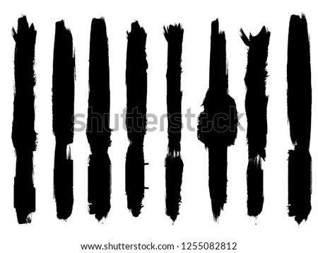 Grunge Paint stripe . Vector brush Stroke . Distressed banner . Black isolated paintbrush collection . Modern Textured shape . Dry border in Black . Bulge lines
